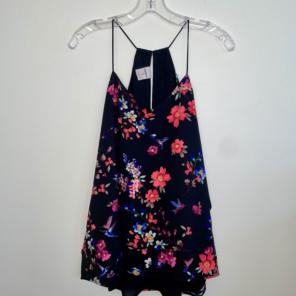 Terrific Summer Top -- Gorgeous Colors-- REVERSIBLE Black Floral Halter Tank